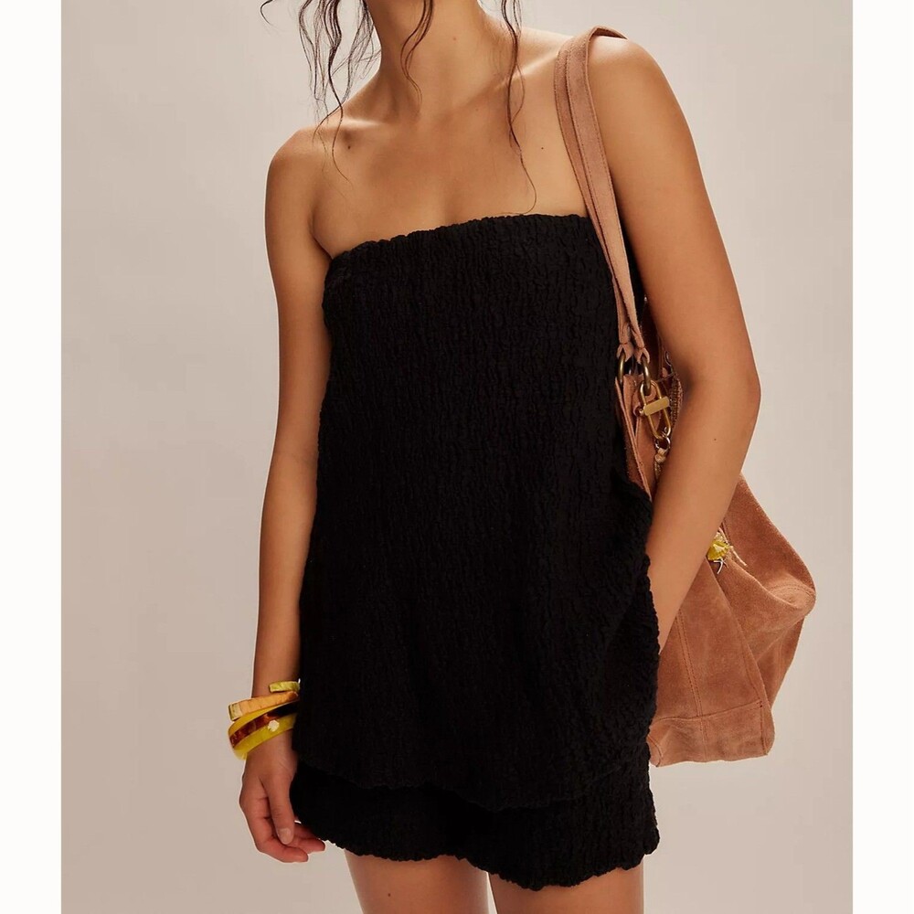 Free People Free-est Evelyn Romper Tube Dress Textured Strapless Black S 291903